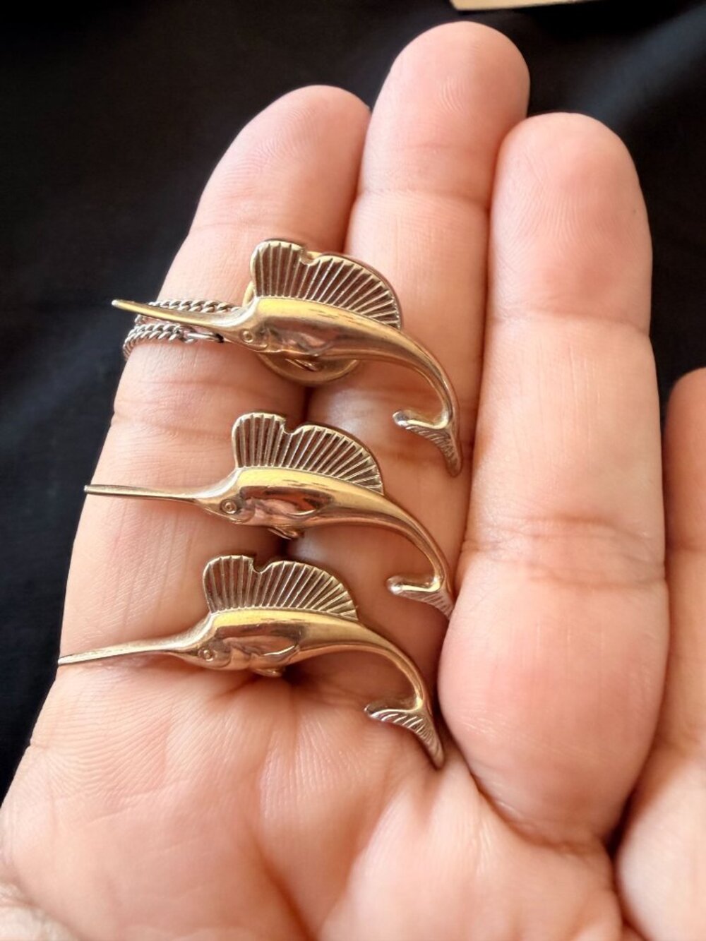Vintage 1950s Swank Gold-Tone Sailfish Tie Clip & Cufflinks Set